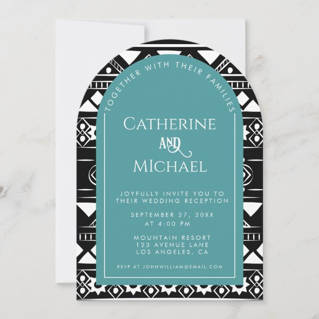 Invitación Recepción de Boho Pattern Photo Arch Green Wedding (Anverso)