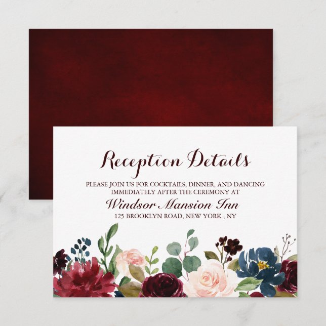 Invitación Recepción de Boho Rústico Floral de la Marina Roja (Anverso / Reverso)
