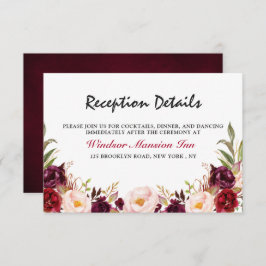 Invitación Recepción de Boho Rústico Floral Rojo Borgoña