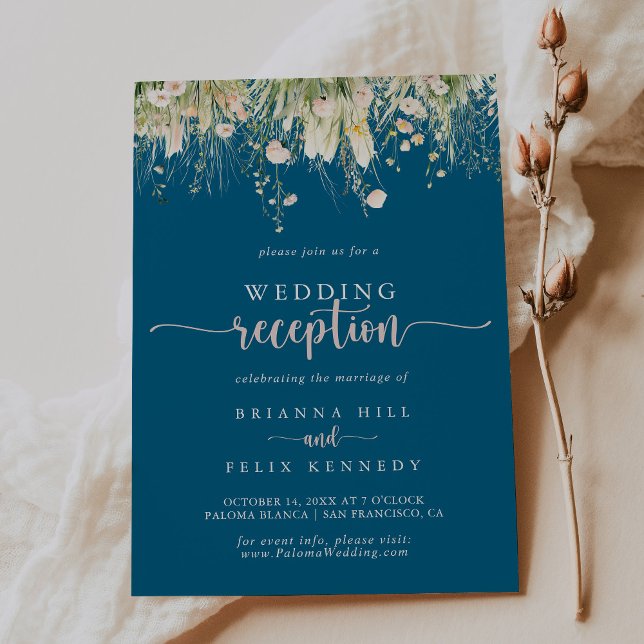 Invitación Recepción de Boho Wildflower Navy Blue Wedding (Subido por el creador)