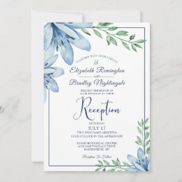 Invitación Recepción de casada azul floral de casamiento