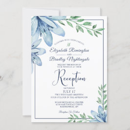 Invitación Recepción de casada azul floral de casamiento