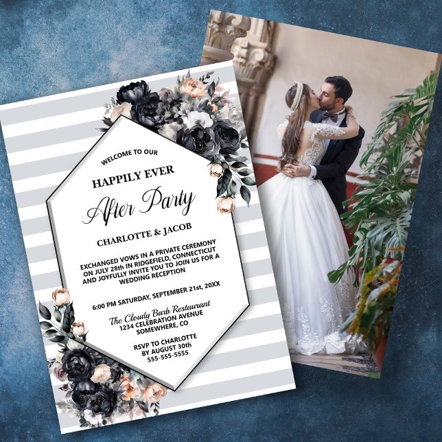 Invitación Recepción de casamiento con rayas geométricas flor (Subido por el creador)
