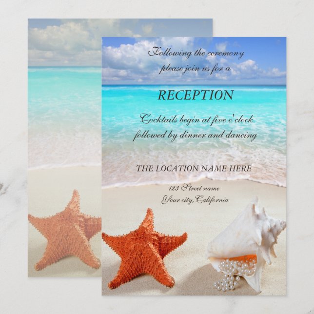 Invitación Recepción de casetas de bodas de playa (Anverso / Reverso)