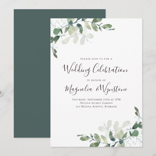 Invitación Recepción de Celebración de Boda de Eucalipto (Anverso / Reverso)