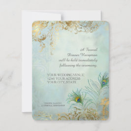 Invitación Recepción de Cena Plumas de Pavo Real Boda Elegant