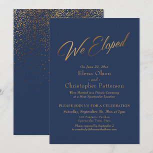 Invitación Recepción de Confeti con Letrero de "Navy & Gold N
