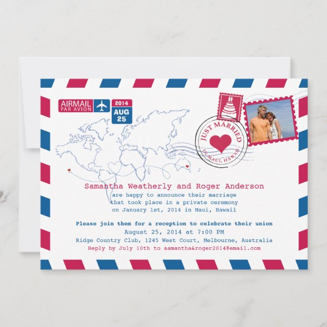 Invitación Recepción de correo aéreo Australia/Hawái (Anverso)