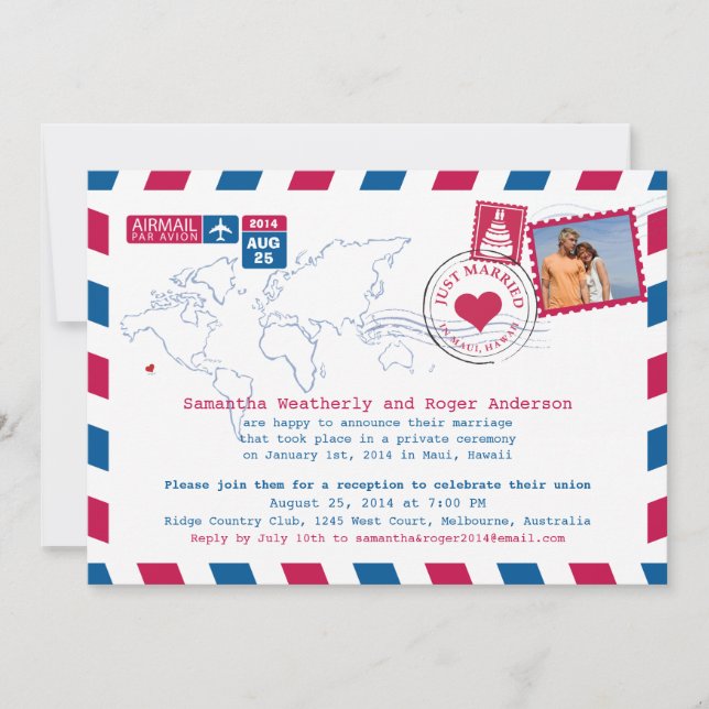 Invitación Recepción de correo aéreo de Australia/Hawaii (Anverso)
