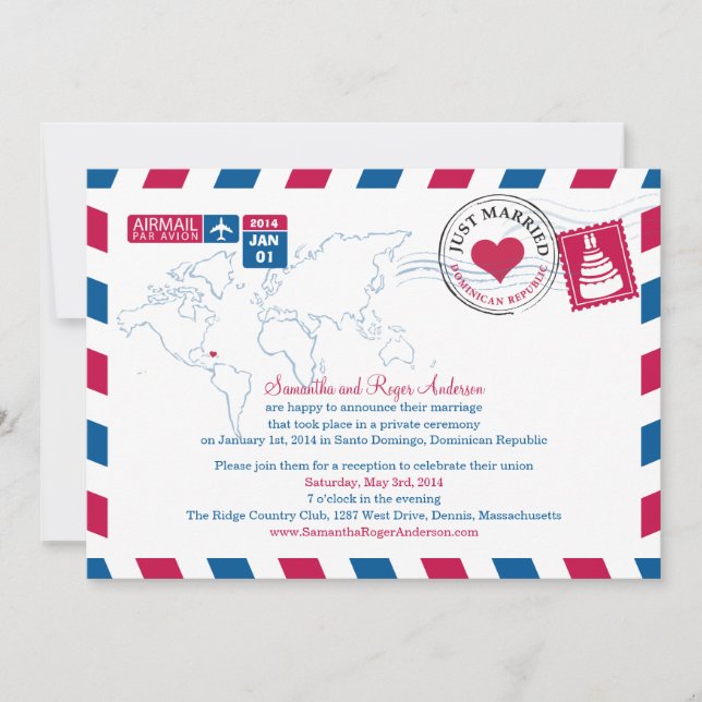 Invitación Recepción de correo de aire de República Dominican (Anverso)