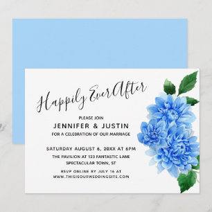 Invitación Recepción de Dahlias Pintadas de Azul Felices para