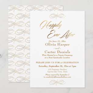 Invitación Recepción de Elegante Escritura Dorada Feliz para 
