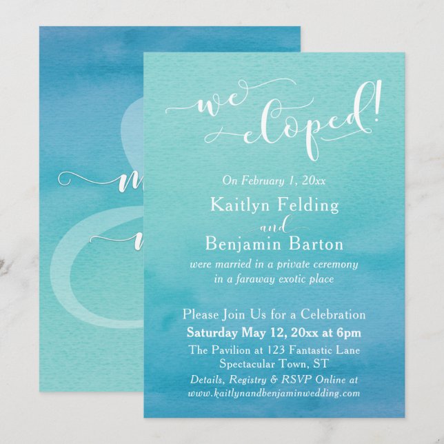 Invitación Recepción de Elopamento con Degradado de Acuarela  (Anverso / Reverso)