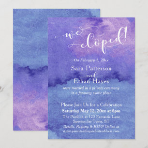 Invitación Recepción de Elopamiento con Acuarela Morada y Azu