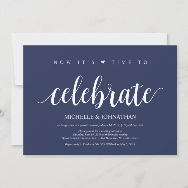 Invitación Recepción de Elopamiento de Boda Rústica Azul Mari (Anverso)