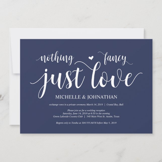 Invitación Recepción de Elopamiento de Boda Rústica Azul Mari (Anverso)