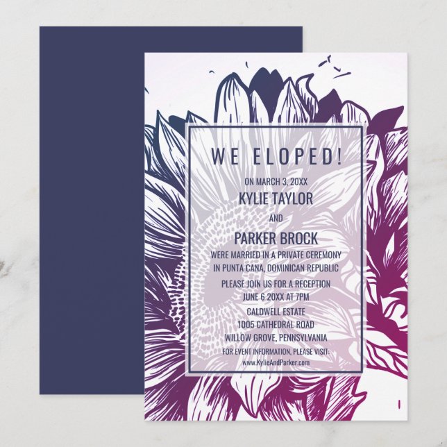 Invitación Recepción de Elopamiento de Girasoles con Efecto O (Anverso / Reverso)