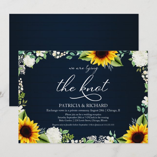 Invitación Recepción de Elopamiento de Girasoles Rústicos (Anverso / Reverso)