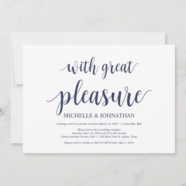 Invitación Recepción de Elopement Boda Azul de la Marina Rust (Anverso)