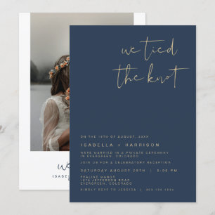 Invitación Recepción de Elopement CAITLIN Edgy Navy Gold Phot