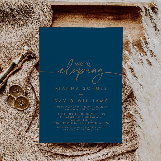 Invitación Recepción de Elopement Clásico de Oro Azul de Mari (Subido por el creador)