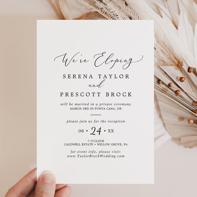 Invitación Recepción de Elopement con Caligrafía Negra Delica (Subido por el creador)