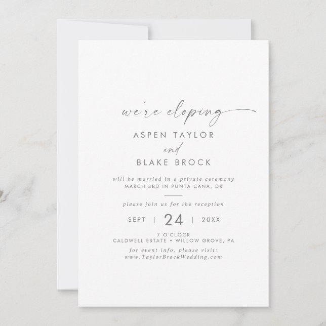 Invitación Recepción de Elopement con Letra Moderna en Plata (Anverso)