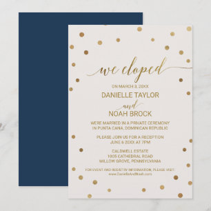 Invitación Recepción de Elopement con Lunares Dorados