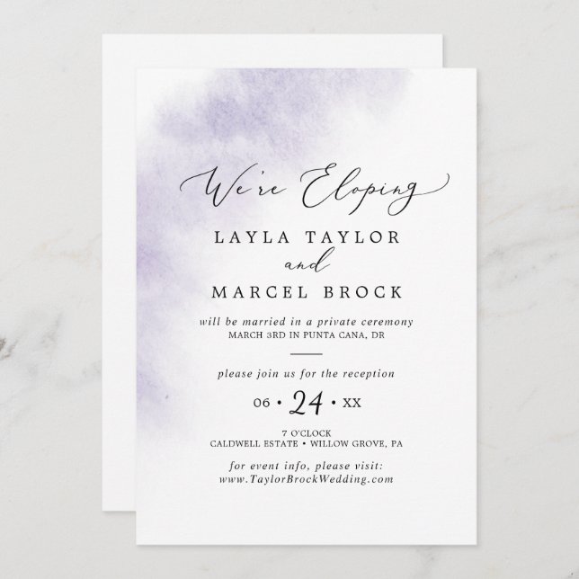Invitación Recepción de Elopement de Aquarela | Púrpura (Anverso / Reverso)