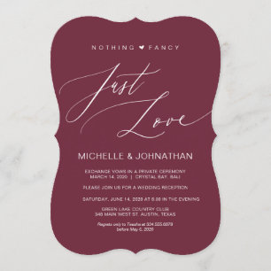 Invitación Recepción de Elopement de Boda Borgoña con escritu