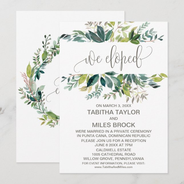 Invitación Recepción de Elopement de Follaje (Anverso / Reverso)