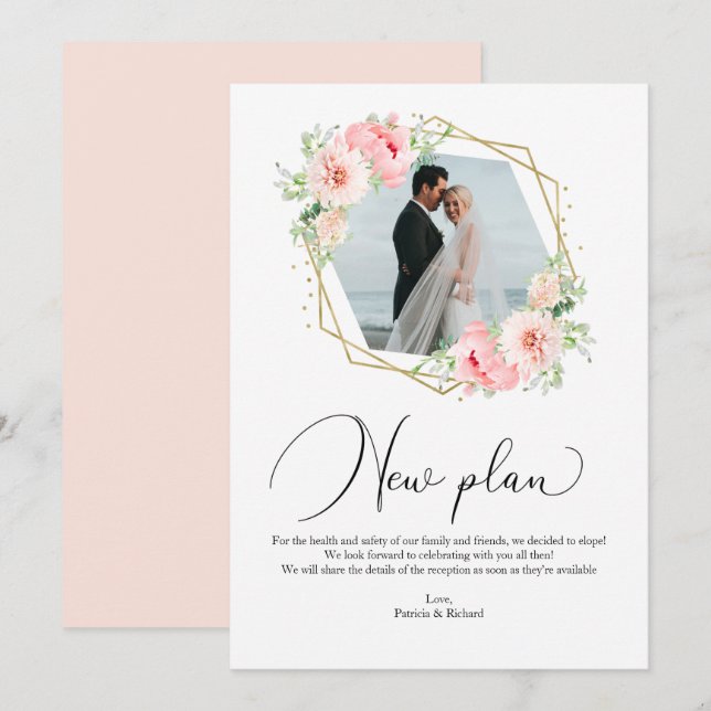 Invitación Recepción de Elopement de Nuevo Plan Geométrico Fl (Anverso / Reverso)