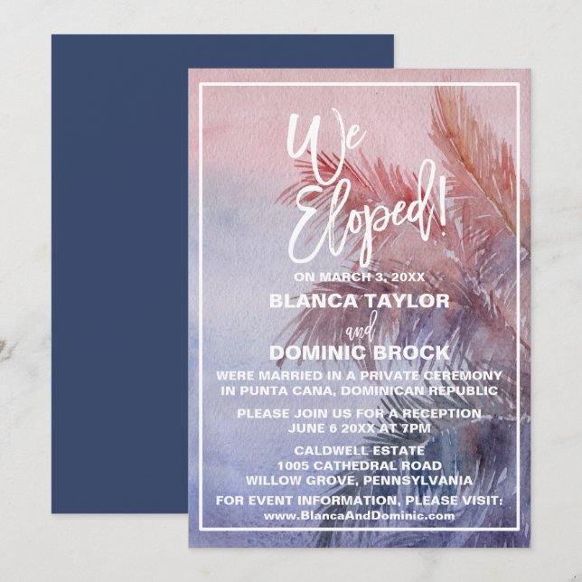 Invitación Recepción de Elopement de Puestas de Sol Tropicale (Anverso / Reverso)
