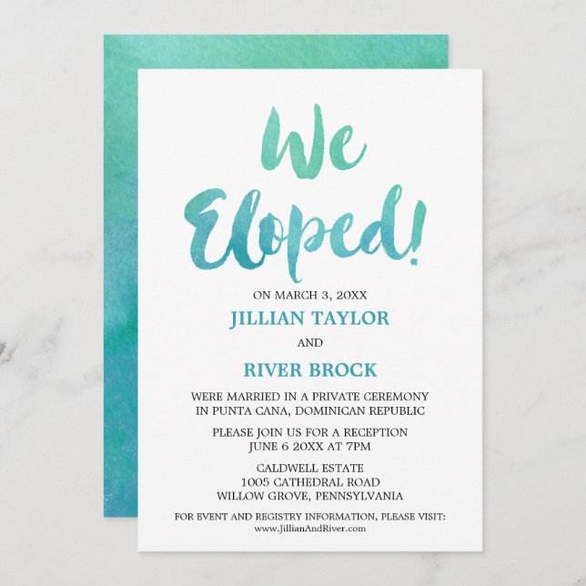 Invitación Recepción de Elopement en la Playa con Caligrafía  (Anverso / Reverso)