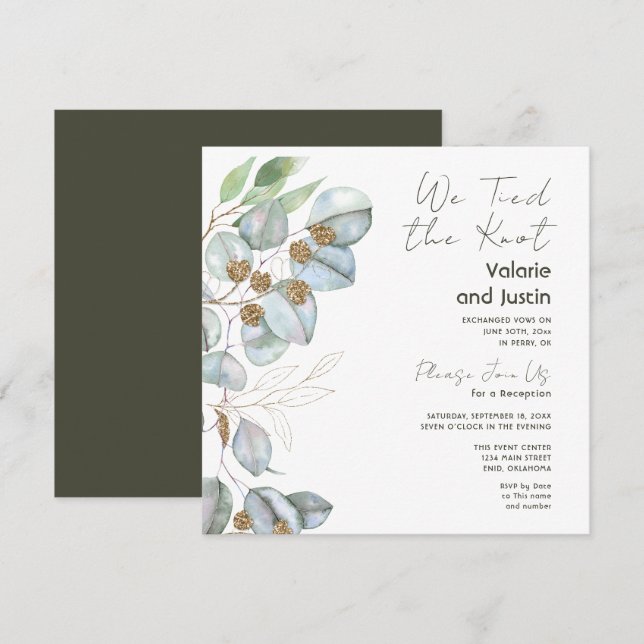 Invitación Recepción de Elopement Eucalyptus Sage (Anverso / Reverso)