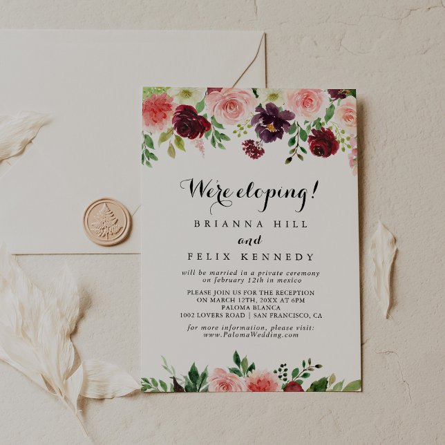 Invitación Recepción de Elopement Floral Burgundy Purple Spri (Subido por el creador)