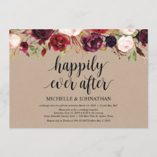 Invitación Recepción de Elopement Floral de Borgoña Kraft inv