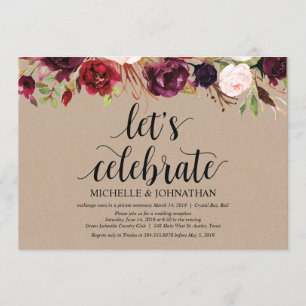 Invitación Recepción de Elopement Floral de Borgoña Kraft inv