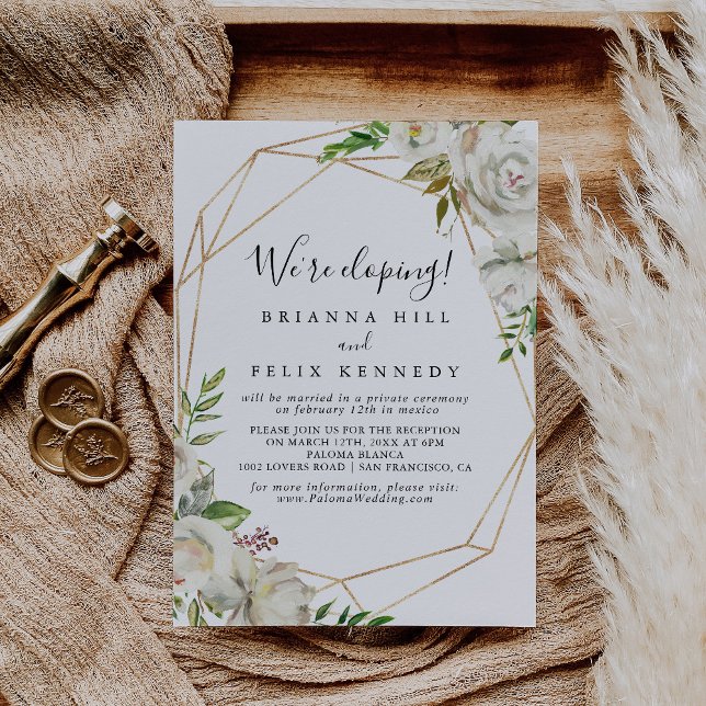 Invitación Recepción de Elopement floral Gold Geométrico Peon (Subido por el creador)