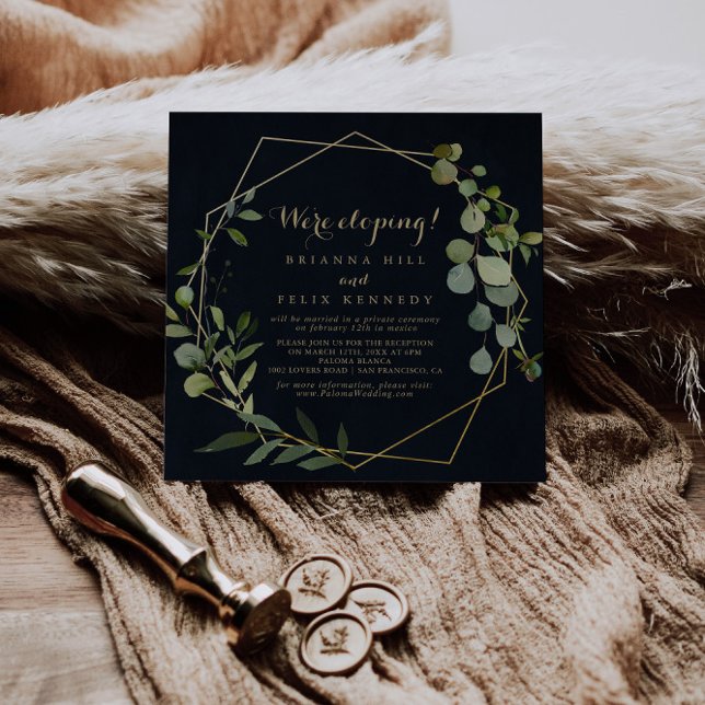 Invitación Recepción de Elopement Geométrico Gold Blue Green (Subido por el creador)