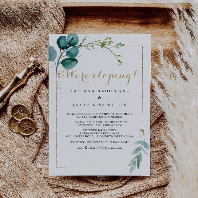 Invitación Recepción de Elopement Gold & Green Eucalyptus (Subido por el creador)