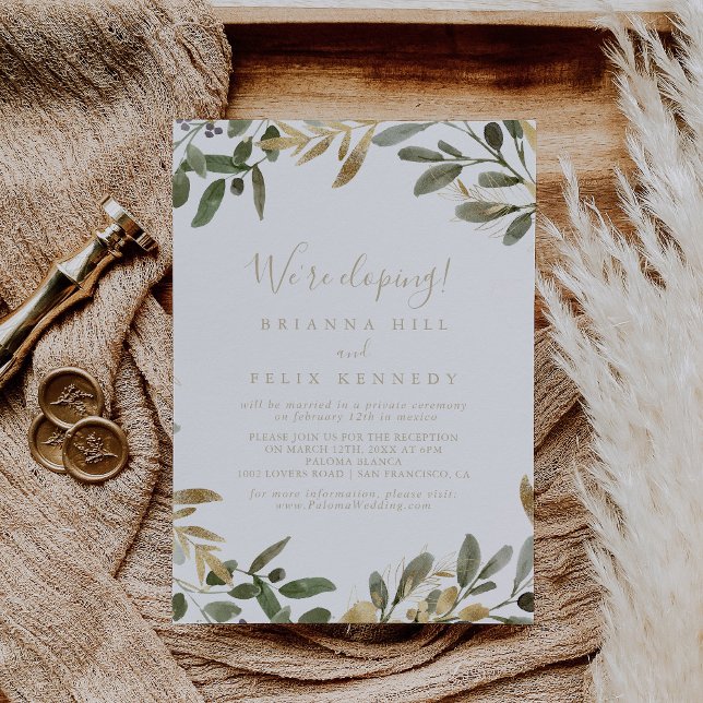 Invitación Recepción de Elopement Gold Greenery Fall (Subido por el creador)