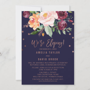 Invitación Recepción de Elopement Gold Rosa Floral de otoño