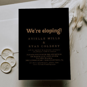 Invitación Recepción de Elopement Minimal Clásico de Oro Negr