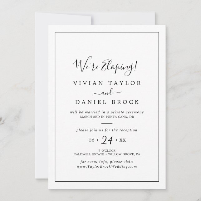 Invitación Recepción de Elopement minimalista (Anverso)