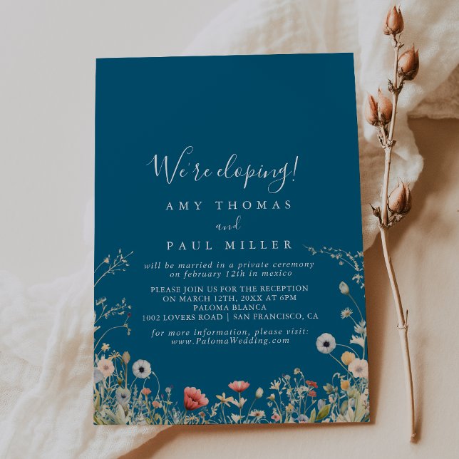 Invitación Recepción de Elopement Navy Boho Wildflower (Subido por el creador)