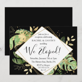 Invitación Recepción de Elopement Negro Tropical y Dorado