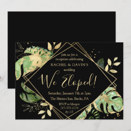 Invitación Recepción de Elopement Negro Tropical y Dorado