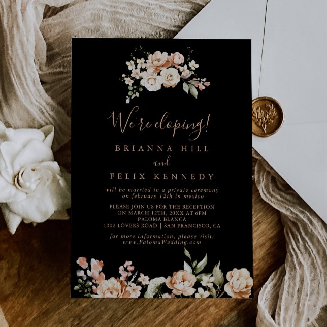 Invitación Recepción de Elopement Royal Floral de color negro (Subido por el creador)