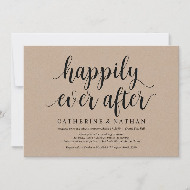 Invitación Recepción de Elopement Rustic Kraft Boda invita (Anverso)